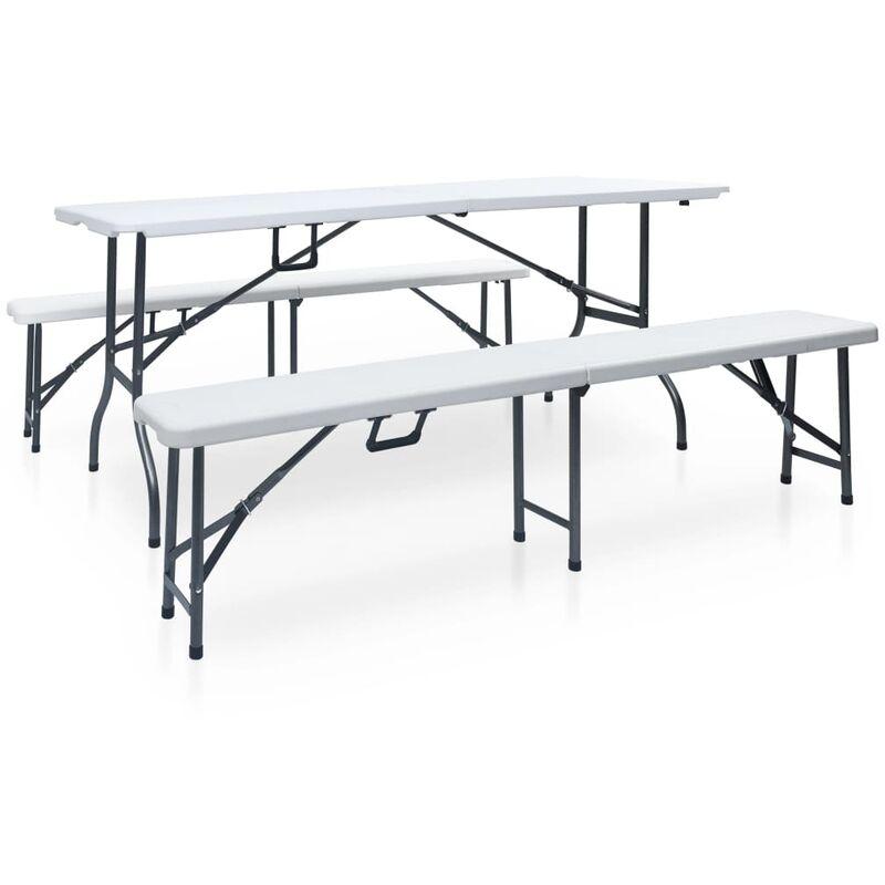 Tavolo Giardino Pieghevole 2 Panche 180cm Acciaio e HDPE Bianco VD46720 - Hommoo