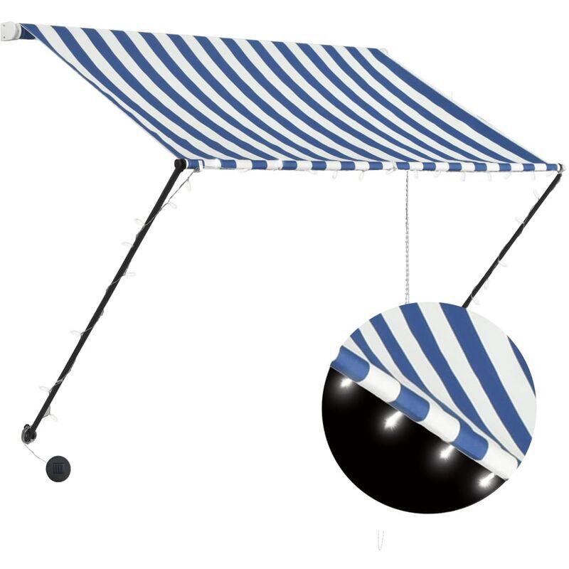 Tenda da Sole Retrattile con LED 100x150 cm Blu e Bianco VD35327 - Hommoo