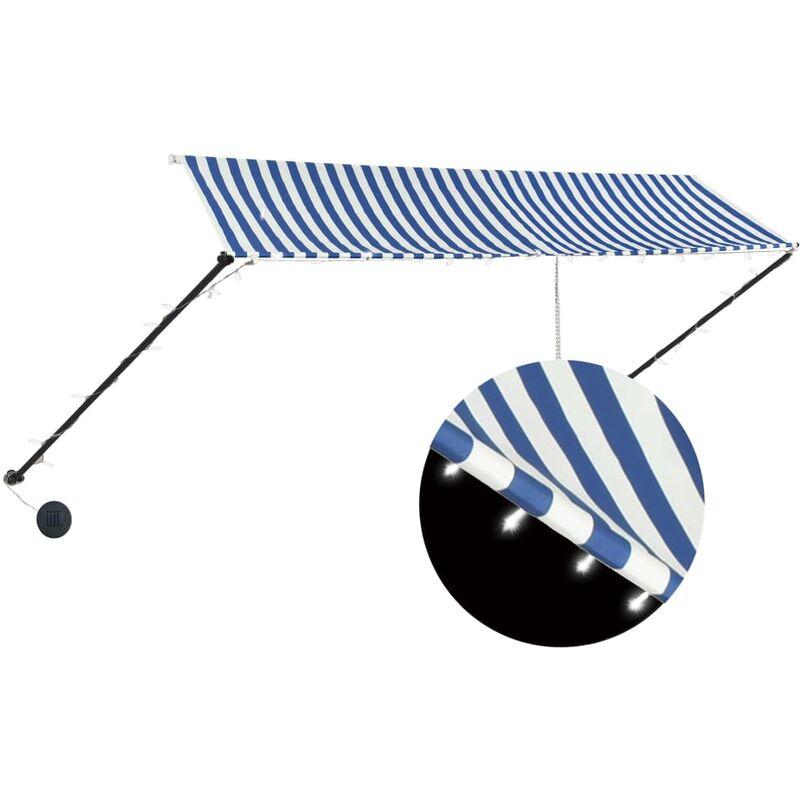 Tenda da Sole Retrattile con LED 350x150 cm Blu e Bianco VD35331 - Hommoo