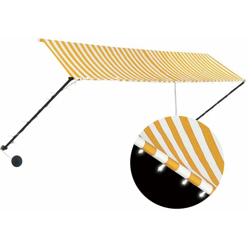 Hommoo Tenda da Sole Retrattile con LED 400x150 cm Giallo e Bianco VD35338 Hommoo Tenda da Sole Retrattile con LED 400x150 cm Giallo e Bianco VD35338