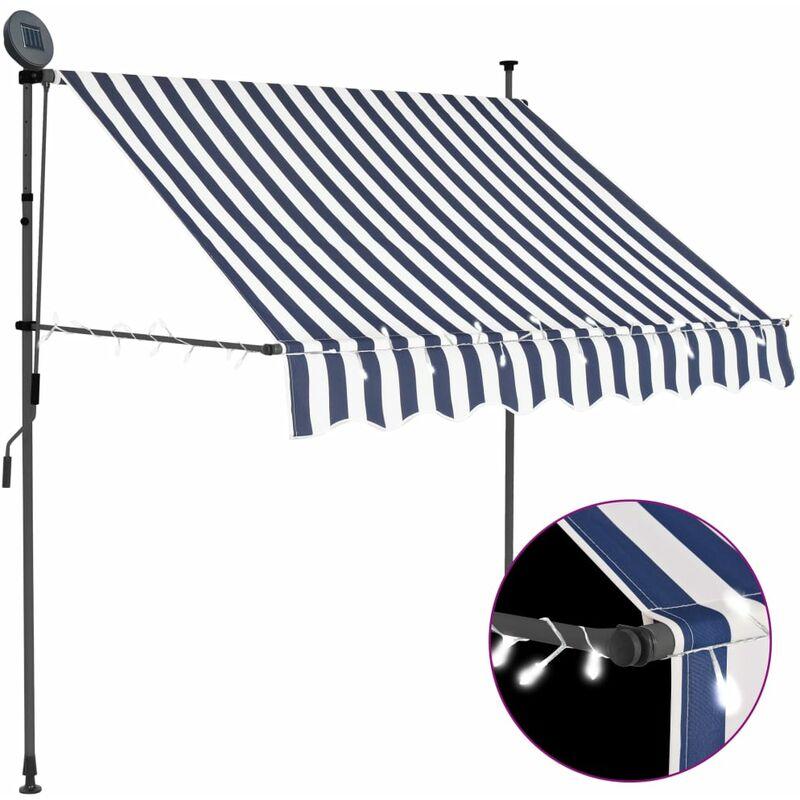 Tenda da Sole Retrattile Manuale con LED 100 cm Blu e Bianco VD35269 - Hommoo
