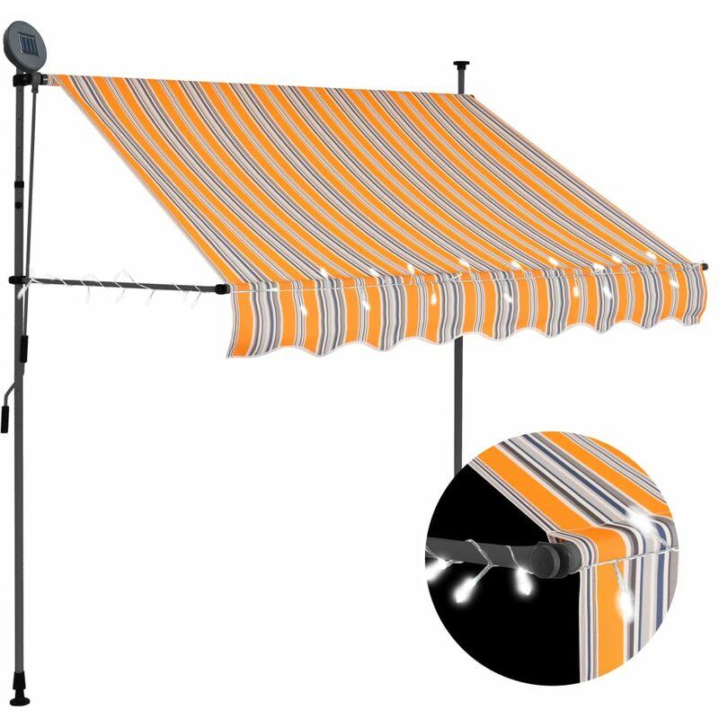 Tenda da Sole Retrattile Manuale con LED 100 cm Giallo e Blu VD35276 - Hommoo