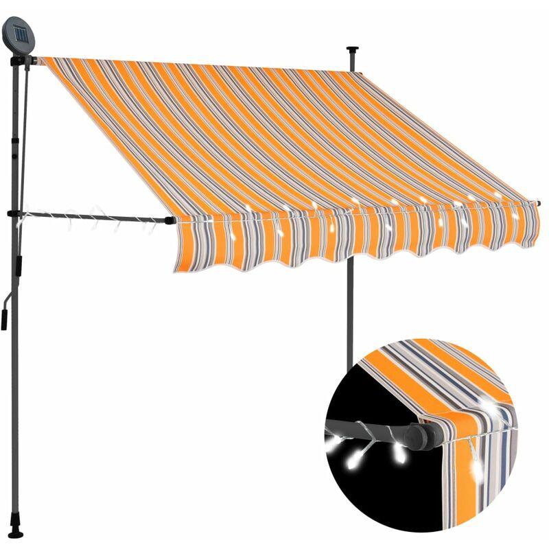Tenda da Sole Retrattile Manuale con LED 150 cm Giallo e Blu VD35277 - Hommoo