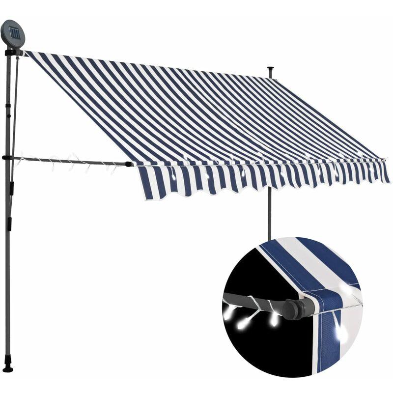Tenda da Sole Retrattile Manuale con LED 300 cm Blu e Bianco VD35273 - Hommoo