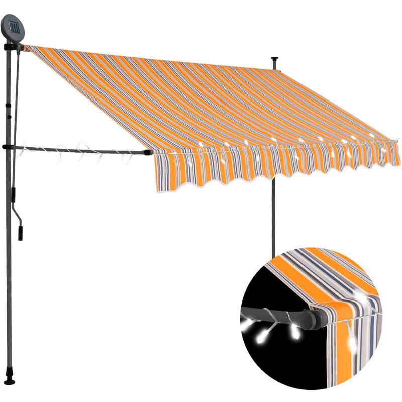 Tenda da Sole Retrattile Manuale con LED 300 cm Giallo e Blu VD35280 - Hommoo Tenda da Sole Retrattile Manuale con LED 300 cm Giallo e Blu VD35280 - Hommoo