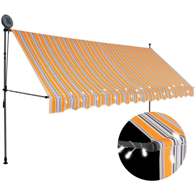 Tenda da Sole Retrattile Manuale con LED 350 cm Giallo e Blu VD35281 - Hommoo Tenda da Sole Retrattile Manuale con LED 350 cm Giallo e Blu VD35281 - Hommoo