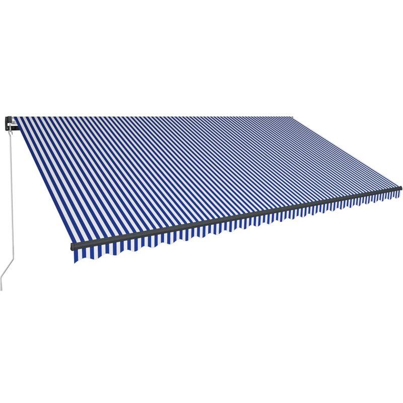 Tenda da Sole Retrattile Manuale con LED 600x300cm Blu e Bianca VD38752 - Hommoo