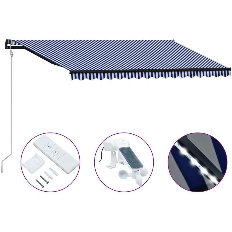 Tenda da Sole Retrattile Sensore Vento LED 400x300cm Blu Bianca VD52278 - Hommoo