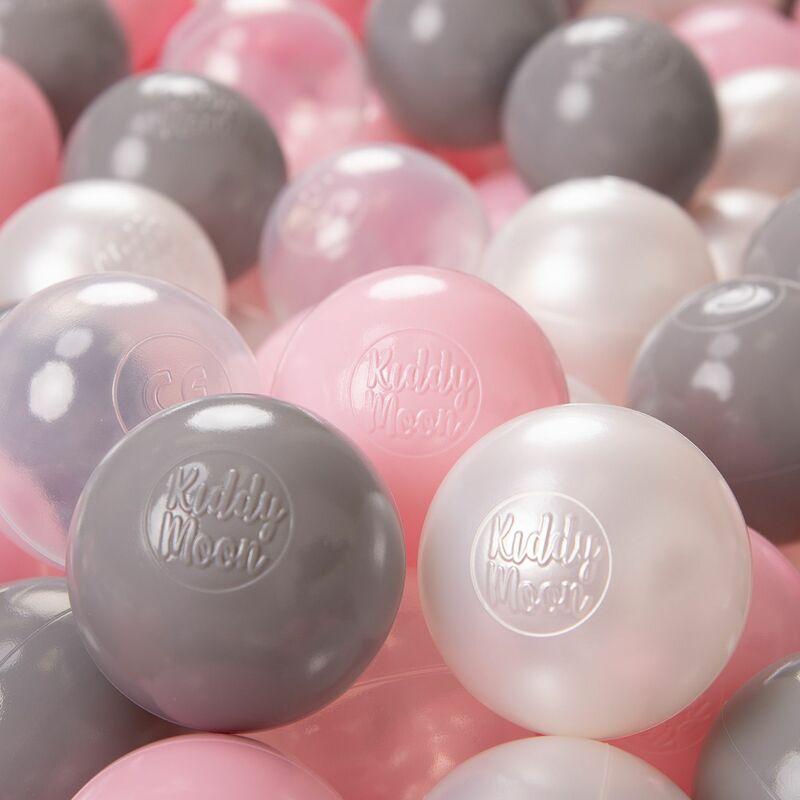 KiddyMoon 100 ∅ 6CM Palline Morbide Colorate Per Piscina Bambini Fatto In EU, Perla/Grigio/Trasparente/Rosa Chiaro - perla/grigio/trasparente/rosa
