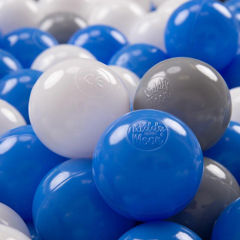 KiddyMoon 100 ∅ 7CM Palline Morbide Colorate Per Piscina Bambini Fatto In EU, Grigio/Bianco/Blu - grigio/bianco/blu
