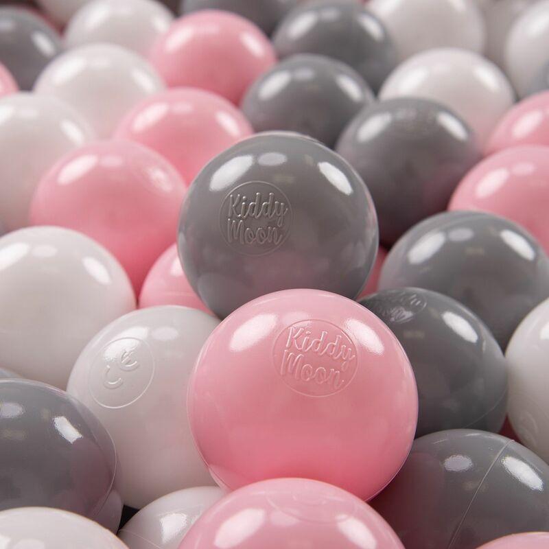 KiddyMoon 100 ∅ 7CM Palline Morbide Colorate Per Piscina Bambini Fatto In EU, Bianco/Grigio/Rosa Chiaro - bianco/grigio/rosa chiaro