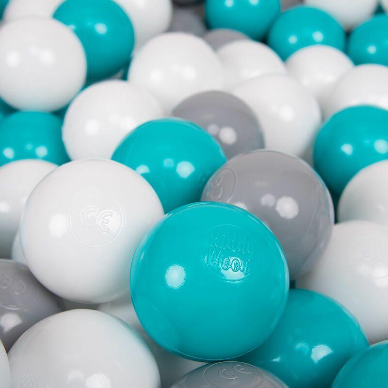 KiddyMoon 100 ∅ 7CM Palline Morbide Colorate Per Piscina Bambini Fatto In EU, Grigio/Bianco/Turchese - grigio/bianco/turchese