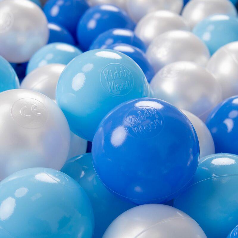 KiddyMoon 100 ∅ 7CM Palline Morbide Colorate Per Piscina Bambini Fatto In EU, Azzurro/Blu/Perla - azzurro/blu/perla
