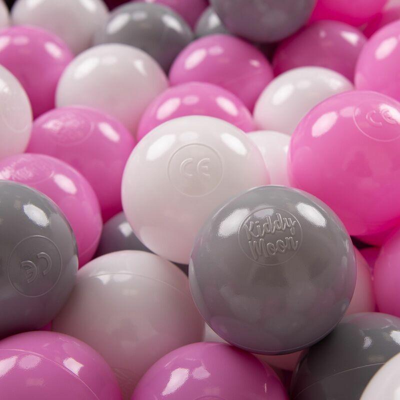 KiddyMoon 200 ∅ 7CM Palline Morbide Colorate Per Piscina Bambini Fatto In EU, Grigio/Bianco/Rosa - grigio/bianco/rosa