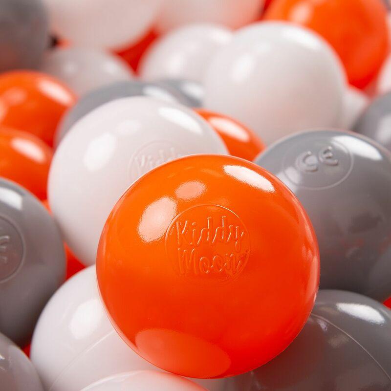 KiddyMoon 200 ∅ 7CM Palline Morbide Colorate Per Piscina Bambini Fatto In EU, Arancione/Grigio/Bianco - arancione/grigio/bianco