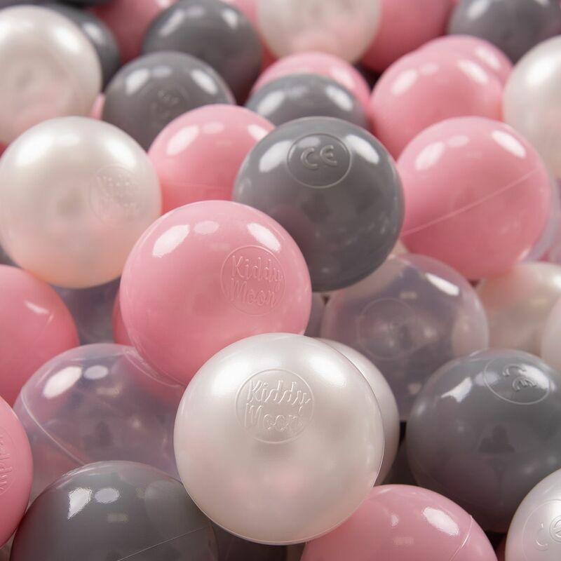 KiddyMoon 200 ∅ 7CM Palline Morbide Colorate Per Piscina Bambini Fatto In EU, Perla/Grigio/Trasparente/Rosa Chiaro - perla/grigio/trasparente/rosa