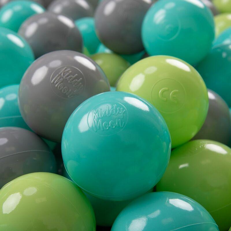 KiddyMoon 200 ∅ 7CM Palline Morbide Colorate Per Piscina Bambini Fatto In EU, Verde Chiaro/Turchese Chiaro/Grigio - verde chiaro/turchese