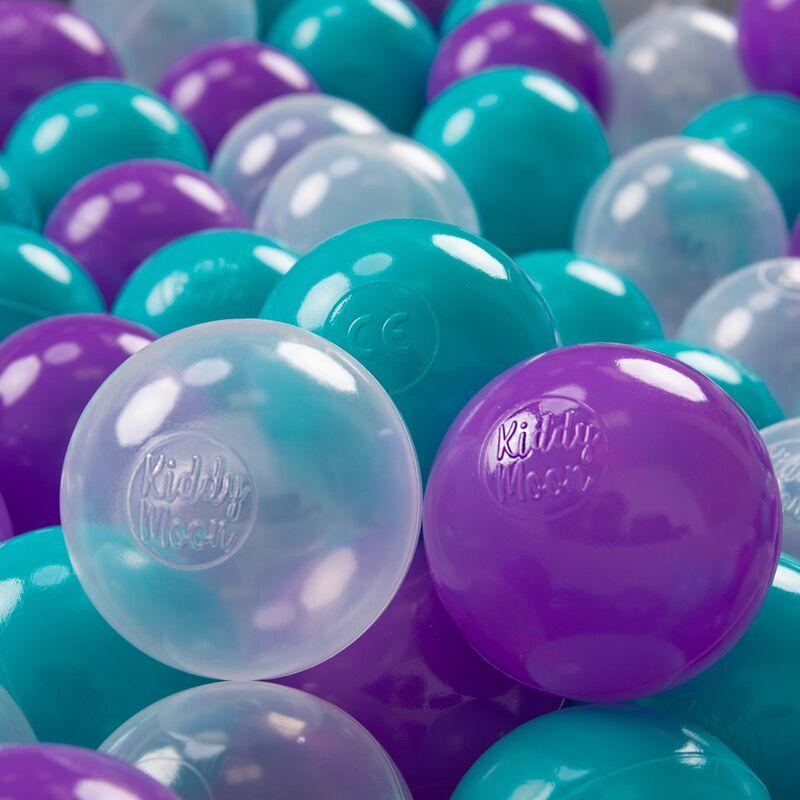KiddyMoon 200 ∅ 7CM Palline Morbide Colorate Per Piscina Bambini Fatto In EU, Turchese/Viola/Trasparente - turchese/viola/trasparente