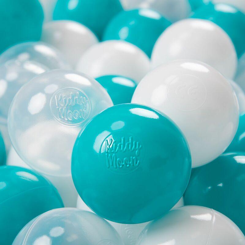 KiddyMoon 200 ∅ 7CM Palline Morbide Colorate Per Piscina Bambini Fatto In EU, Turchese/Trasparente/Bianco - turchese/trasparente/bianco