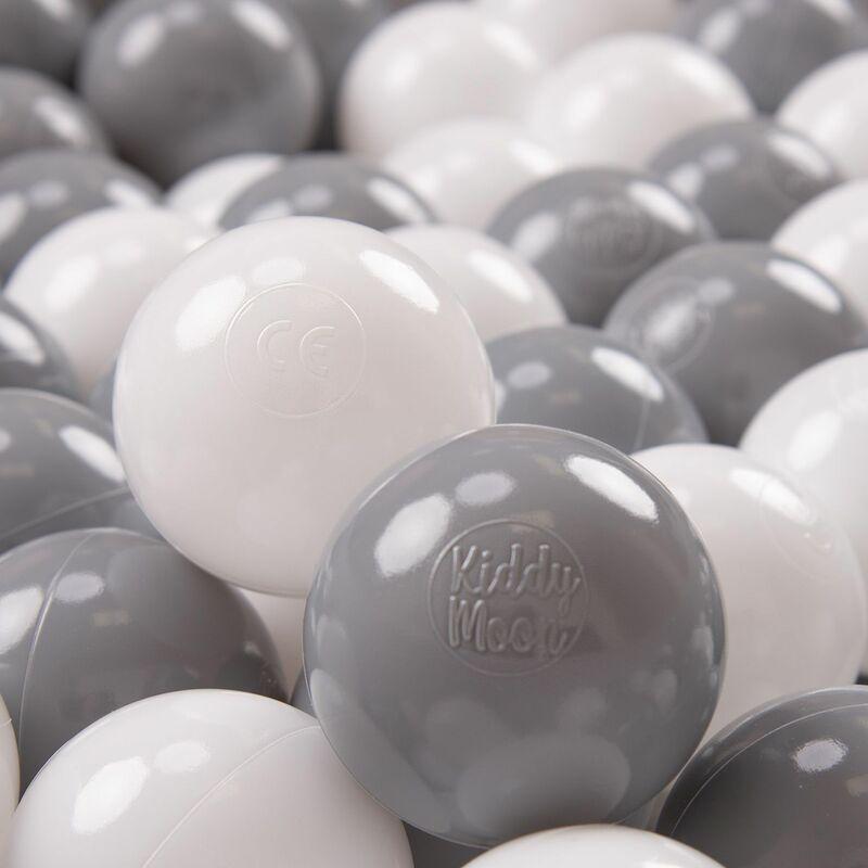 KiddyMoon 200 ∅ 7CM Palline Morbide Colorate Per Piscina Bambini Fatto In EU, Bianco/Grigio - bianco/grigio