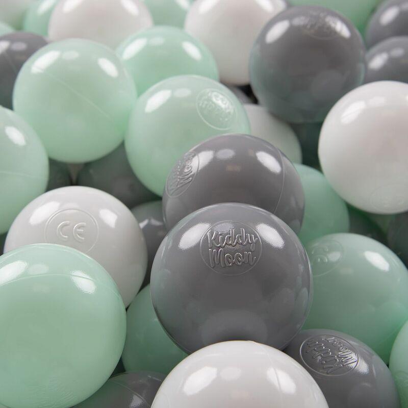 KiddyMoon 200 ∅ 7CM Palline Morbide Colorate Per Piscina Bambini Fatto In EU, Bianco/Grigio/Menta - bianco/grigio/menta