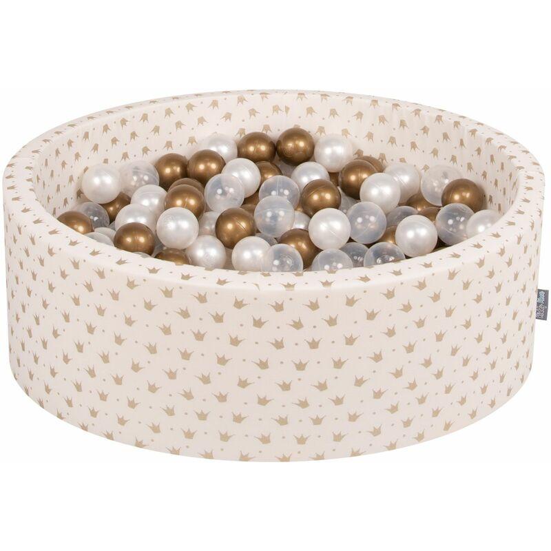 Kiddymoon - 90X30cm/200 Palline ∅ 7CM Piscina Di Palline Colorate Per Bambini Tondo Fabbricato In eu, Ecru-Dorato: Oro/Trasparente/Perla