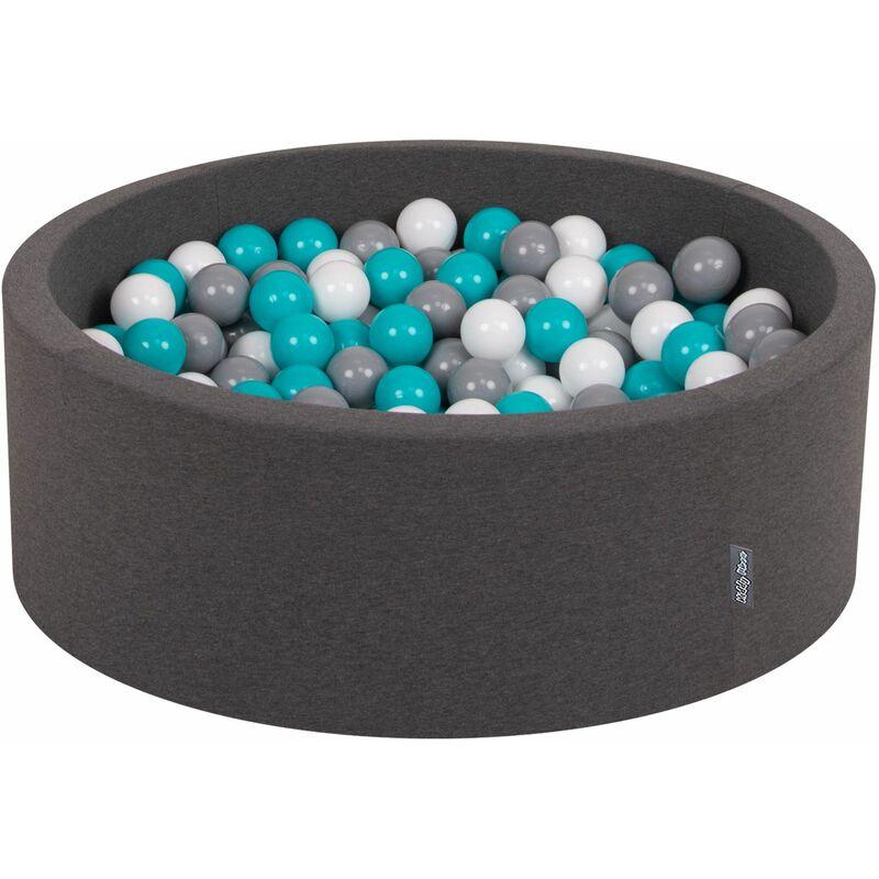 Kiddymoon - 90X30cm/200 Palline ∅ 7CM Piscina Di Palline Colorate Per Bambini Tondo Fabbricato In EU, Grigio Sc:Grigio/Bianco/Turchese - grigio
