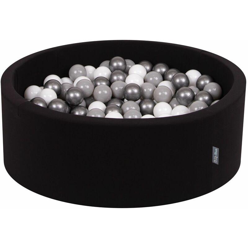 Kiddymoon - 90X30cm/200 Palline ∅ 7CM Piscina Di Palline Colorate Per Bambini Tondo Fabbricato In EU, Nero:Bianco/Grigio/Argento