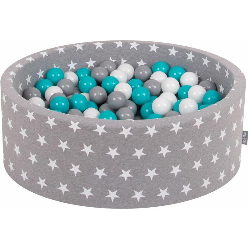 KiddyMoon 90X30cm/200 Palline ∅ 7CM Piscina Di Palline Colorate Per Bambini Tondo Fabbricato In EU, Grigio Stelle:Grigio/Bianco/Turchese - grigio