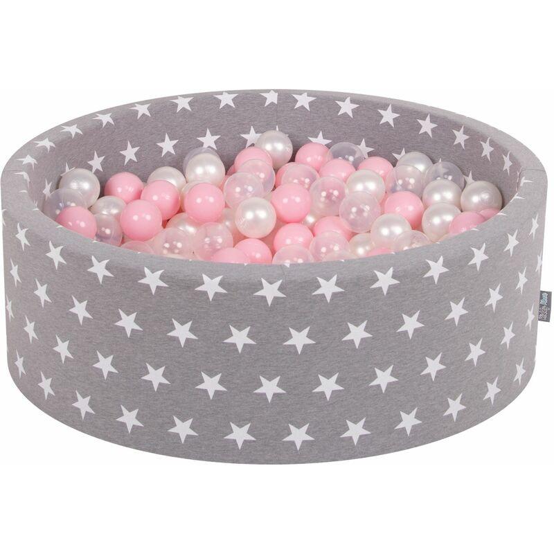 KiddyMoon 90X30cm/200 Palline ∅ 7CM Piscina Di Palline Colorate Per Bambini Tondo Fabbricato In EU, Grigio Stelle:Rosa Ch/Perla/Trasparente - grigio