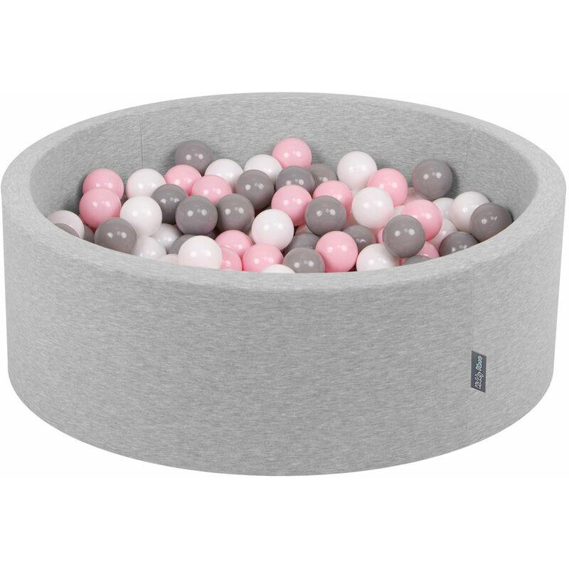 KiddyMoon 90X30cm/300 Palline ∅ 7CM Piscina Di Palline Colorate Per Bambini Tondo Fabbricato In EU, Grigio Ch:Bianco/Grigio/Rosa Ch - grigio