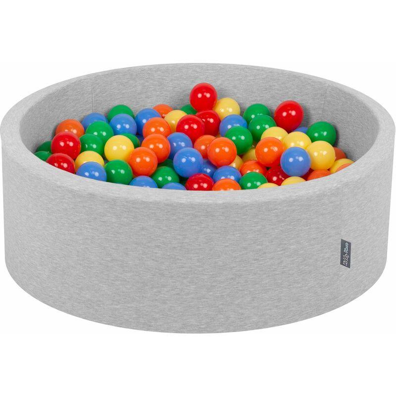 KiddyMoon 90X30cm/300 Palline ∅ 7CM Piscina Di Palline Colorate Per Bambini Tondo Fabbricato In EU, Grigio Ch:Giallo/Verde/Blu/Rosso/Arancione