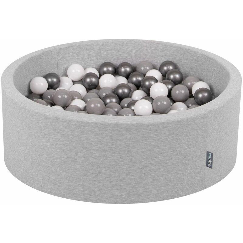 KiddyMoon 90X30cm/300 Palline ∅ 7CM Piscina Di Palline Colorate Per Bambini Tondo Fabbricato In EU, Grigio Ch:Bianco/Grigio/Argento - grigio