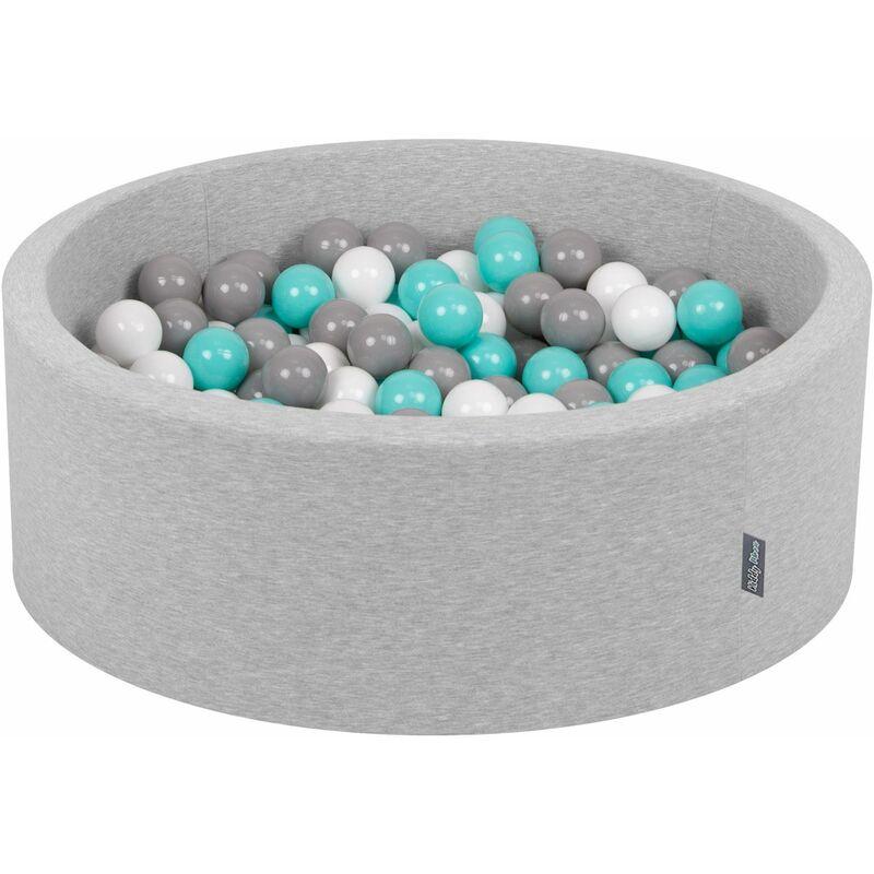 KiddyMoon 90X30cm/300 Palline ∅ 7CM Piscina Di Palline Colorate Per Bambini Tondo Fabbricato In EU, Grigio Ch:Bianco/Grigio/Turchese Ch - grigio