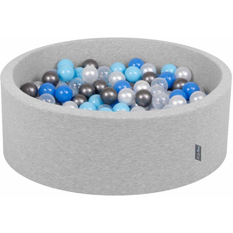 KiddyMoon 90X30cm/300 Palline ∅ 7CM Piscina Di Palline Colorate Per Bambini Tondo Fabbricato In EU, Grigio Ch:Perla/Blu/Azzurro/Trasparente/Argento
