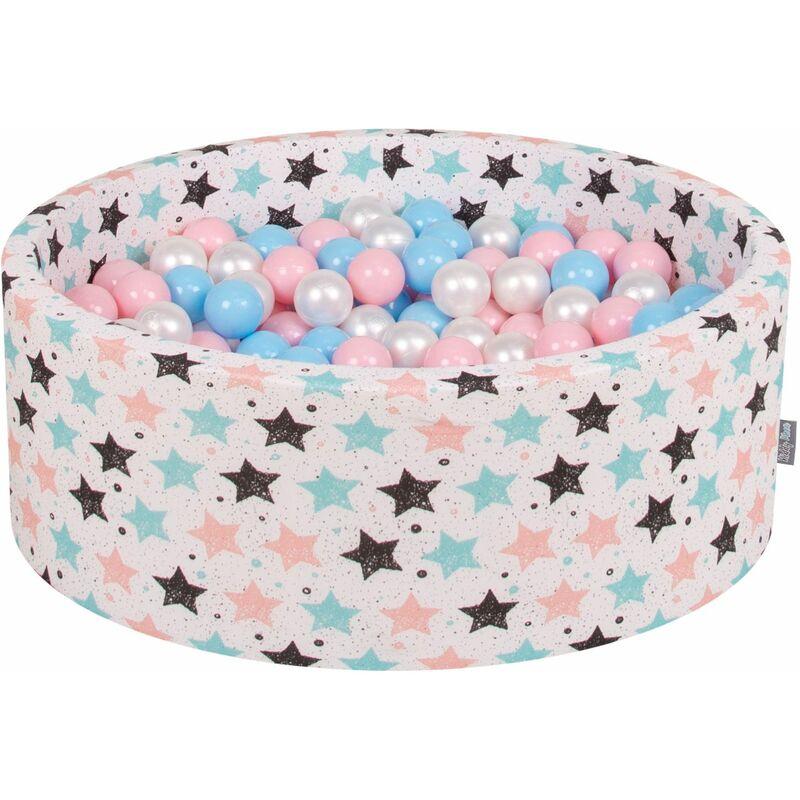 KiddyMoon 90X30cm/300 Palline ∅ 7CM Piscina Di Palline Colorate Per Bambini Tondo Fabbricato In EU, Beige Ch: Azzurro/Rosa Ch/Perla - beige ch: