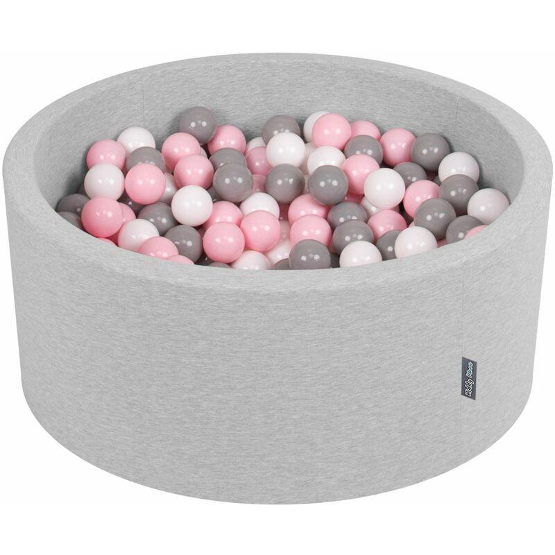 90X40cm/200 Palline ∅ 7CM Piscina Di Palline Colorate Per Bambini Tondo Fabbricato In EU, Grigio Ch:Bianco/Grigio/Rosa Ch - grigio