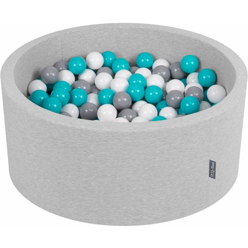 90X40cm/200 Palline ∅ 7CM Piscina Di Palline Colorate Per Bambini Tondo Fabbricato In EU, Grigio Ch:Grigio/Bianco/Turchese - grigio