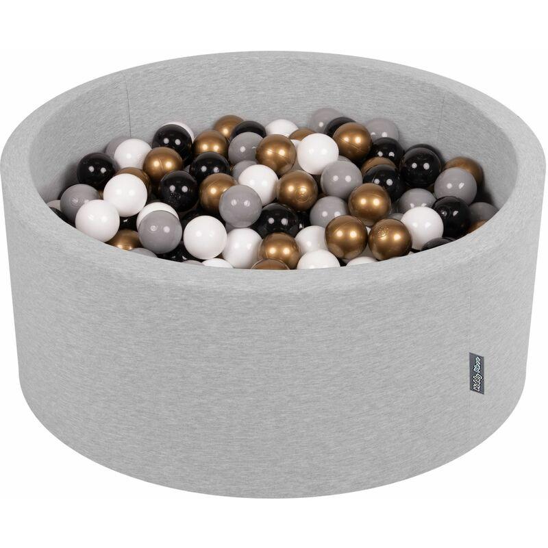 KiddyMoon 90X40cm/300 Palline ∅ 7CM Piscina Di Palline Colorate Per Bambini Tondo Fabbricato In EU, Grigio Ch:Bianco/Grigio/Nero/Oro - grigio