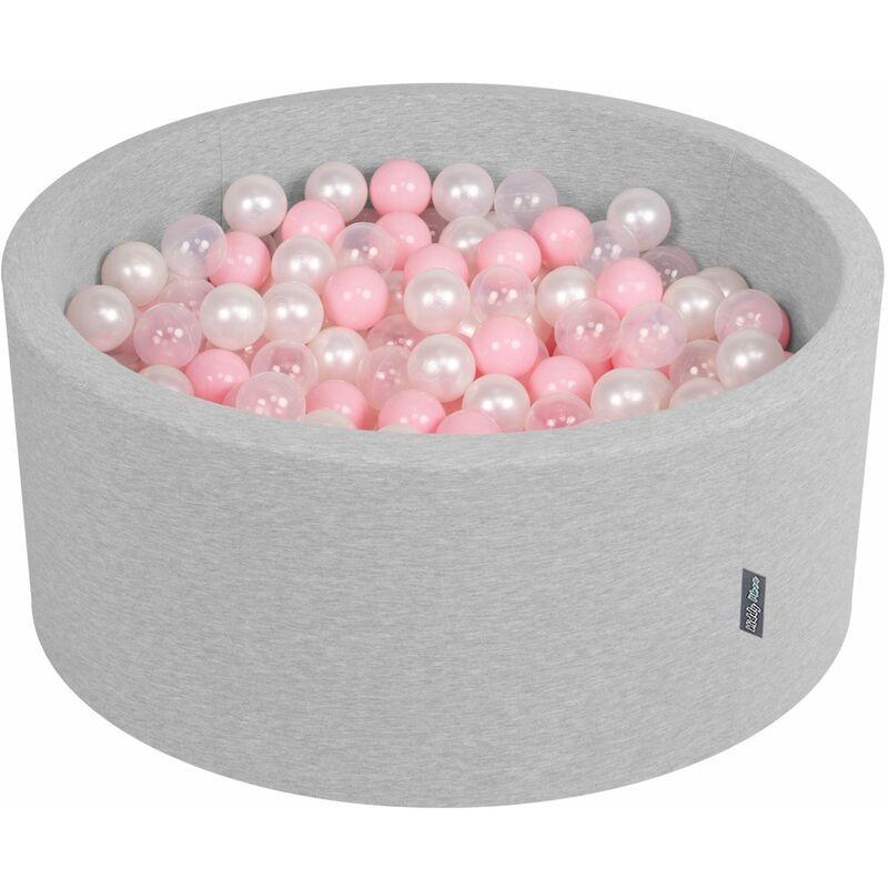 KiddyMoon 90X40cm/300 Palline ∅ 7CM Piscina Di Palline Colorate Per Bambini Tondo Fabbricato In EU, Grigio Ch:Rosa Ch/Perla/Trasparente - grigio