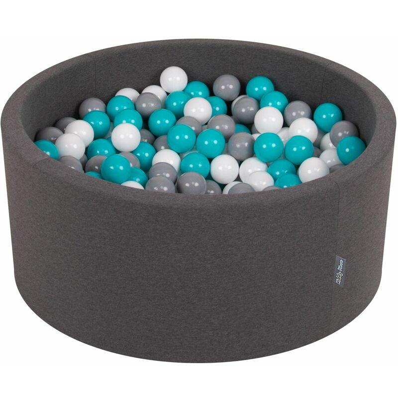 KiddyMoon 90X40cm/300 Palline ∅ 7CM Piscina Di Palline Colorate Per Bambini Tondo Fabbricato In EU, Grigio Sc:Grigio/Bianco/Turchese - grigio