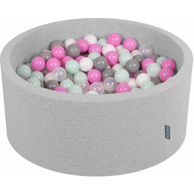 KiddyMoon 90X40cm/300 Palline ∅ 7CM Piscina Di Palline Colorate Per Bambini Tondo Fabbricato In EU, Grigio Ch:Trasparente/Grigio/Bianco/Rosa/Menta