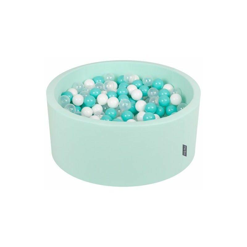 KiddyMoon 90X40cm/300 Palline ∅ 7CM Piscina Di Palline Colorate Per Bambini Tondo Fabbricato In EU, Menta:Turchese Ch/Bianco/Trasparente