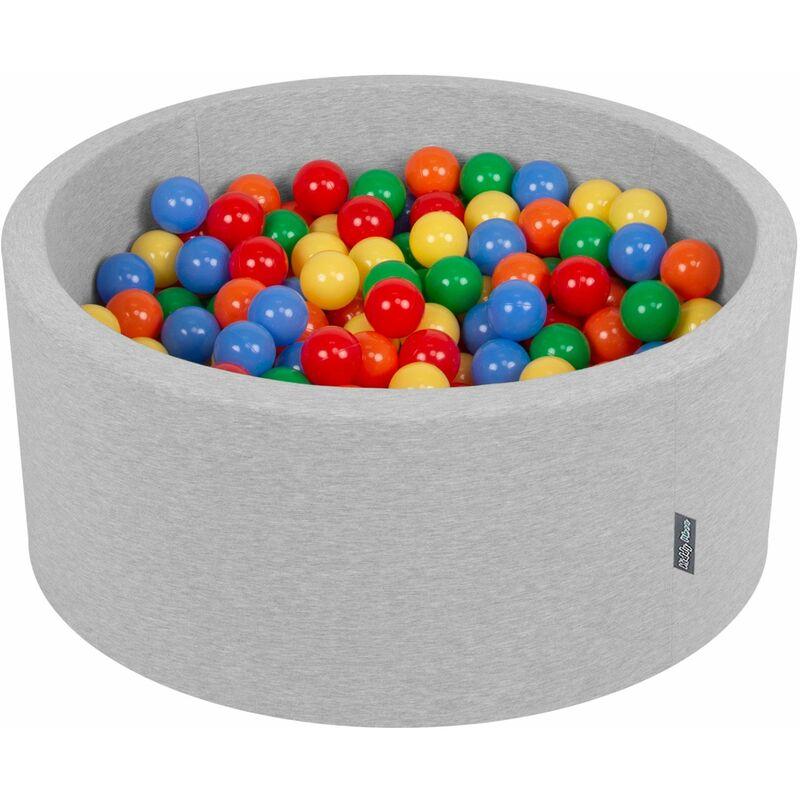 KiddyMoon 90X40cm/300 Palline ∅ 7CM Piscina Di Palline Colorate Per Bambini Tondo Fabbricato In EU, Grigio Ch:Giallo/Verde/Blu/Rosso/Aranacione