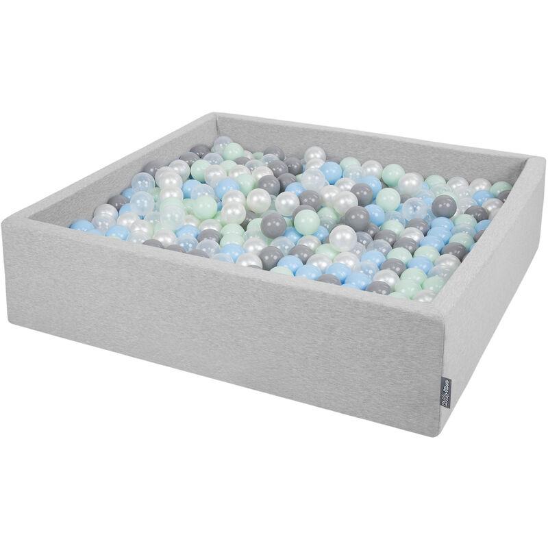 Kiddymoon - Piscina Di Palline 120X30cm/200 Palline Grande Quadrato Per Bambini Fabbricato In EU, Grigio Chiaro:Perla/Grigio/Trasp/Azzurro/Menta