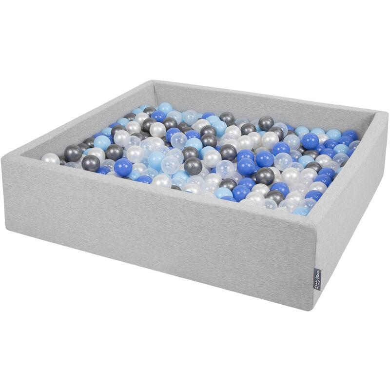 Kiddymoon - Piscina Di Palline 120X30cm/200 Palline Grande Quadrato Per Bambini Fabbricato In EU, Grigio Chiaro:Perla/Blu/Azzurro/Trasp/Argento
