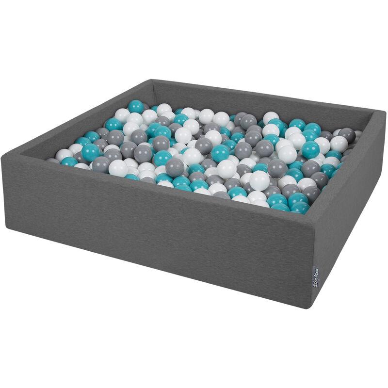 Kiddymoon - Piscina Di Palline 120X30cm/200 Palline Grande Quadrato Per Bambini Fabbricato In eu, Grigio Scuro:Grigio/Bianco/Turchese - grigio