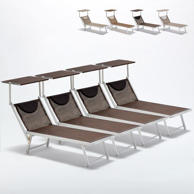 4 Lettini spiaggia mare prendisole in alluminio Santorini Limited Edition | Chocolate - Marrone Santorini - BEACH AND GARDEN DESIGN