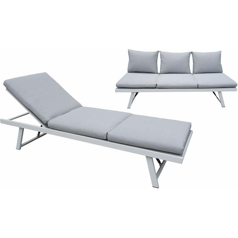 Vizzoni - Lettino Prendisole Divano 3 Posti Da Giardino Con Tavolino In Alluminio Falstaff Grigio