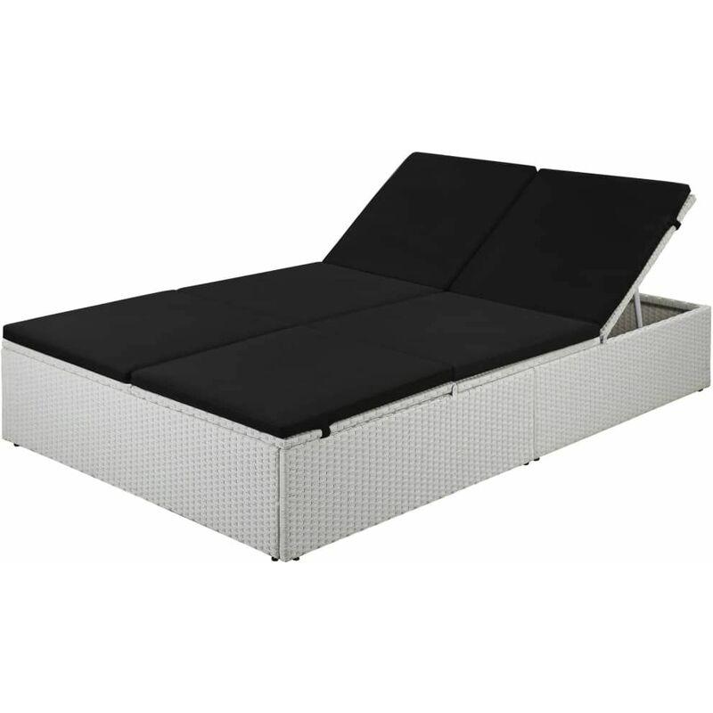 Lettino Prendisole con Cuscino in Polyrattan Nero - Bianco - Vidaxl